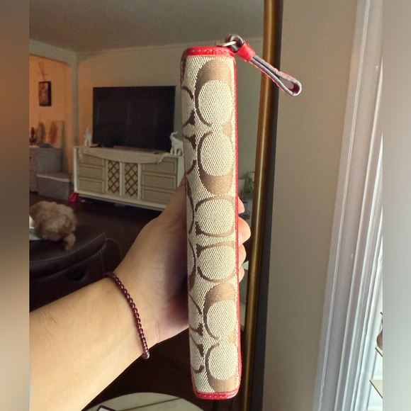 Coach Legacy Signature Cs Jacquard Red Leather Stripe Wallet - Picture 8 of 8
